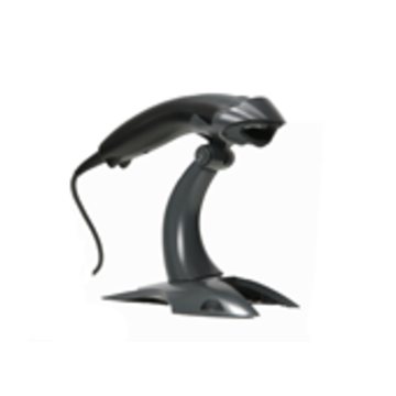 Handheld barcode scanner on stand