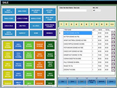BSD POS billing screen BSD POS software billing screen on a touch POS terminal